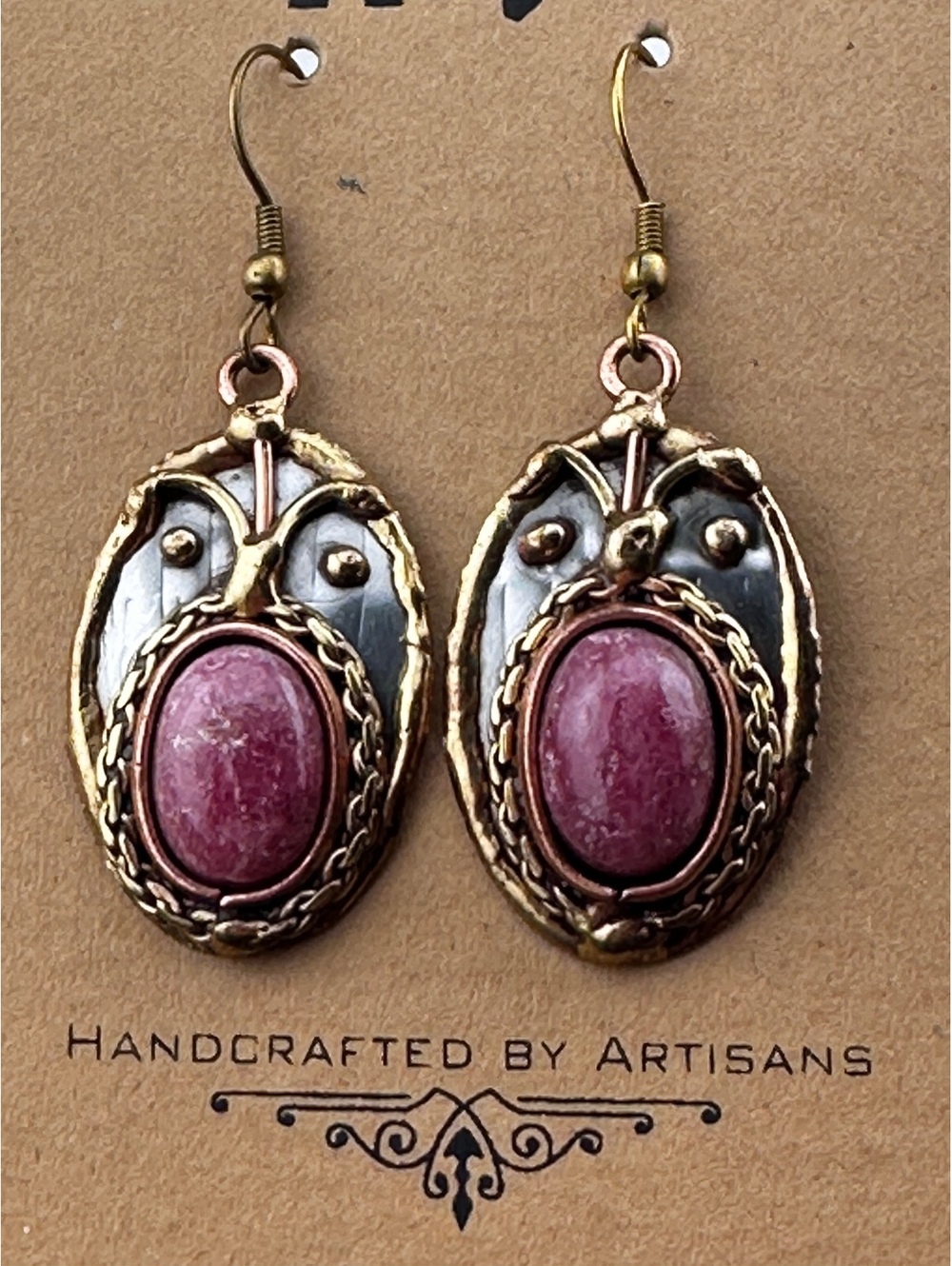 Mixed Metal and Rhodonite Stone Earrings
